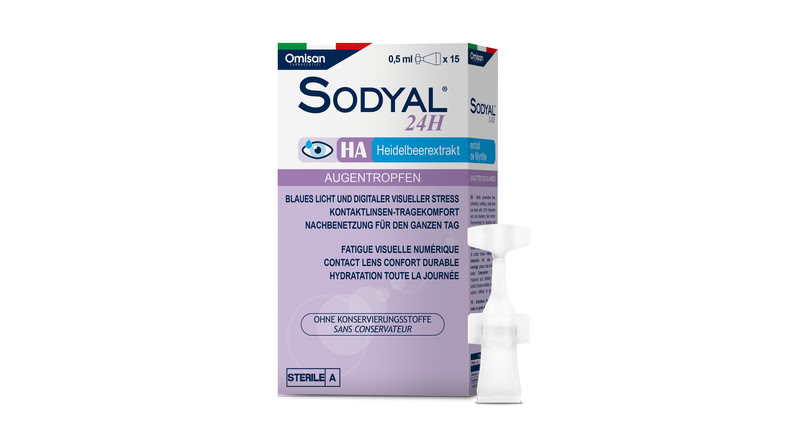 Verpackung SODYAL<sup>®</sup> 24H: Augentropfen schützen vor blauem Licht