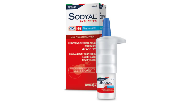 Verpackung SODYAL<sup>®</sup> INTENSIVE: therapeutisches Augengel für stark gereizte Augen